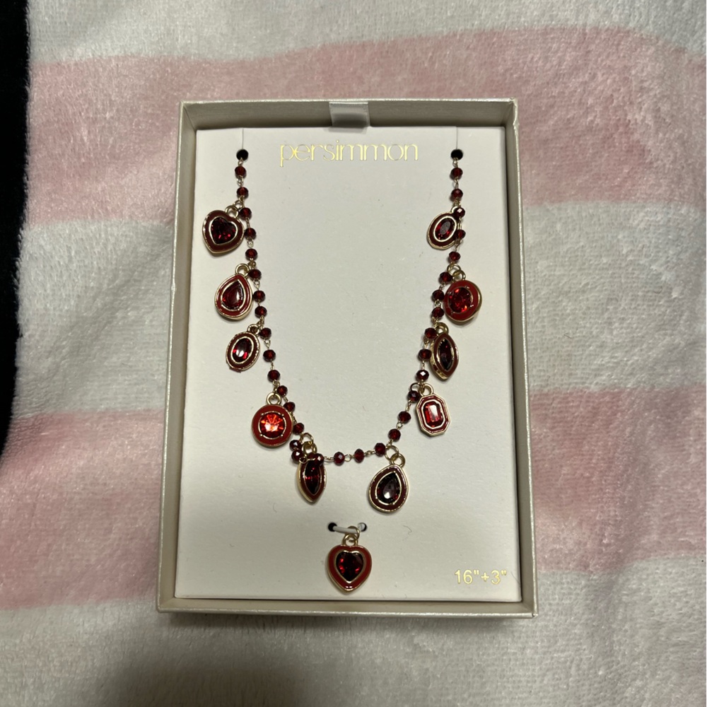 Red and Gold tone  Heart Necklace